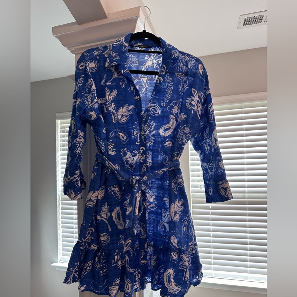 ZARA Blue Paisley Shirt Dress